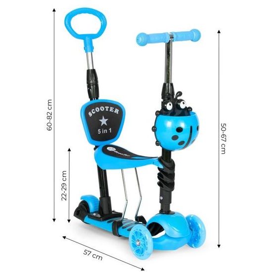 Ecotoys dětská koloběžka se svítícími koly Bedrunka modrá 5v1