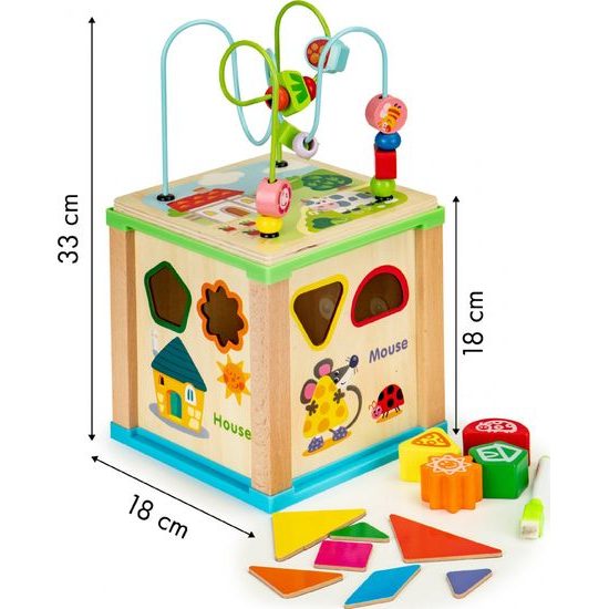 Ecotoys dřevěná edukační kostka s labyrintem Mouse Cube 5v1