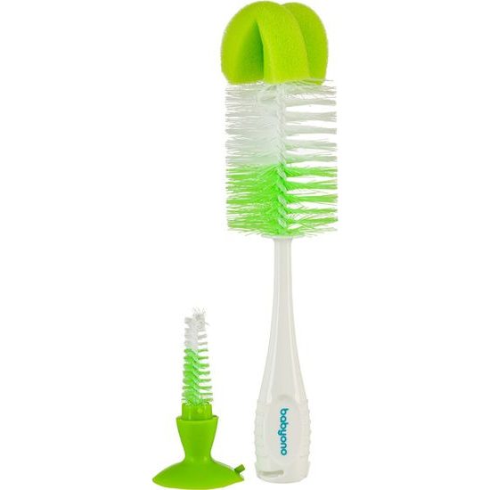 BabyOno kartáč na čištění lahví a saviček 2v1 s přísavkou zelený