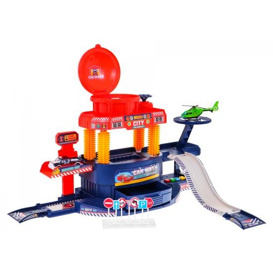 Automyčka se zvuky, světly, autíčkem a helikoptérou na baterie Car Wash