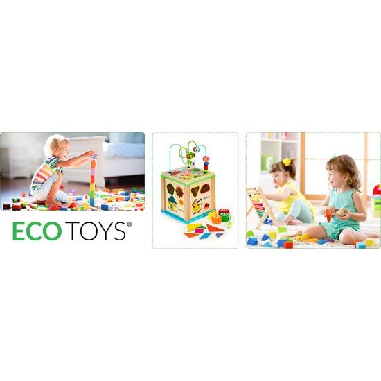Ecotoys dřevěná edukační kostka s labyrintem Mouse Cube 5v1