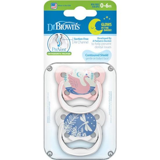 Dr Brown's Ortodontický dudlík Prevent svítící, 2ks, 0-6m, růžový