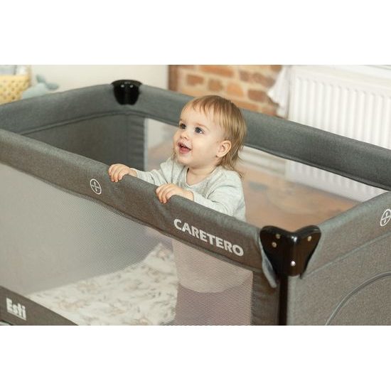 Dětská cestovní postýlka CARETERO ESTI se stahovací bočnicí grey