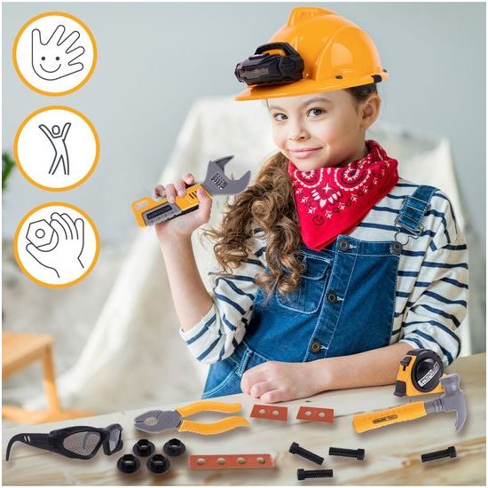 Velká sada dětského nářadí s helmou na baterie a vestou