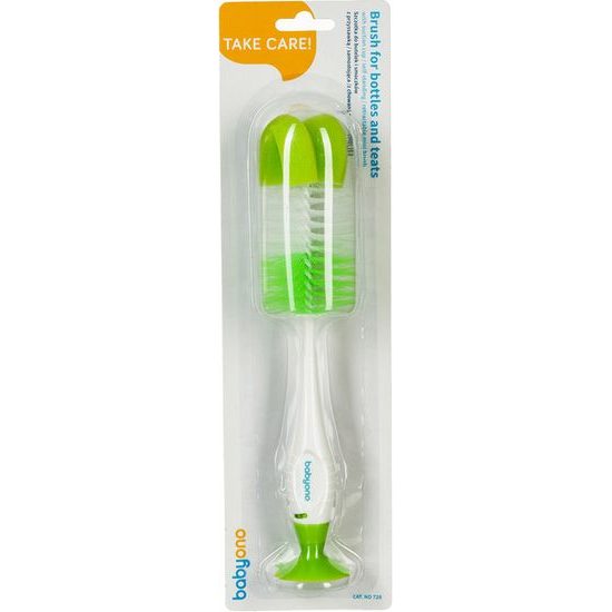 BabyOno kartáč na čištění lahví a saviček 2v1 s přísavkou zelený