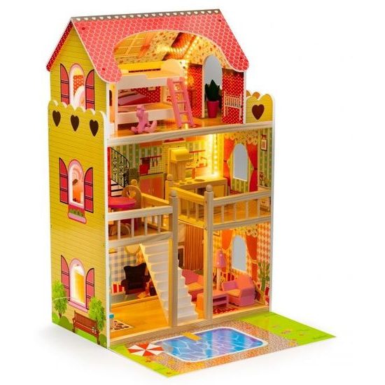 Ecotoys dřevěný domeček pro panenky s LED osvětlením rezidence Florence