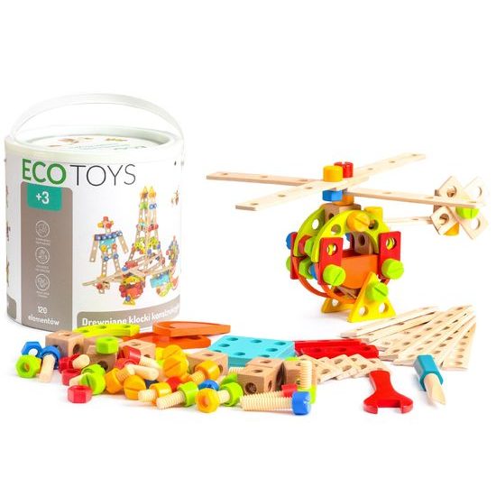 Ecotoys sada dřevěných konstrukčních kostek 120 ks v boxu
