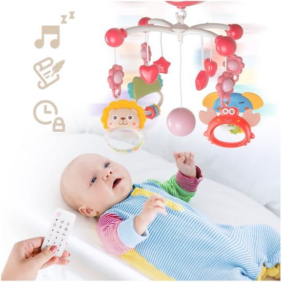 Kolotoč nad postýlku s projektorem a dálkovým ovládáním Music Mobile růžový