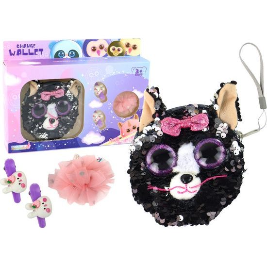 Dívčí flitrová peněženka se sponkami Kočička