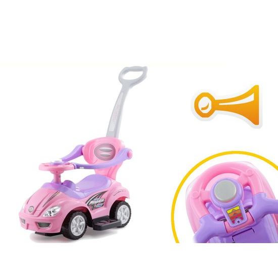 Odrážedlo Mega Car s vodící tyčí 3v1 růžové