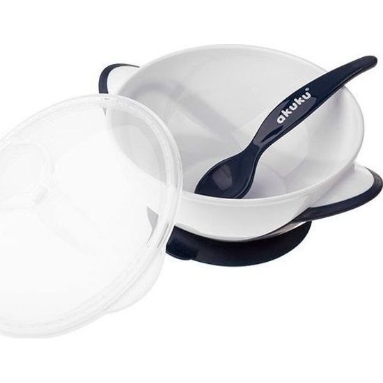 Dětská miska s přísavkou a se lžičkou Akuku bílo - modrá