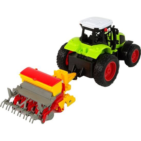 Traktor na dálkové ovládání se secím strojem - zelený