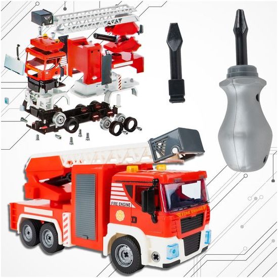 Šroubovací požární auto v kufříku se světly a zvuky Fire Truck