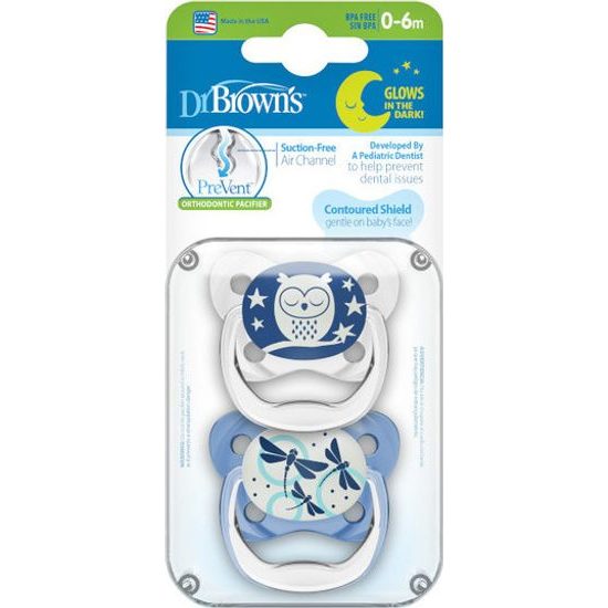 Dr Brown's Ortodontický dudlík Prevent svítící, 2ks, 0-6m, modrý