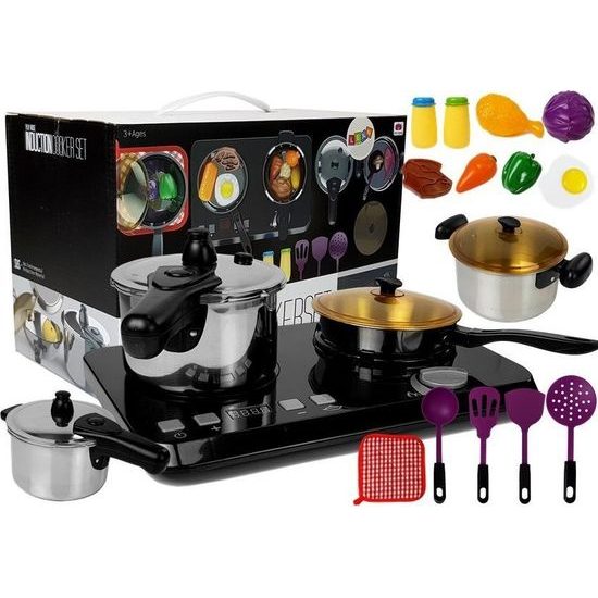 Dětský nerezový kuchyňský set s varnou deskou a doplňky