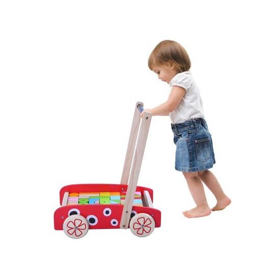 Ecotoys dětské dřevěné chodítko s kostkami červené