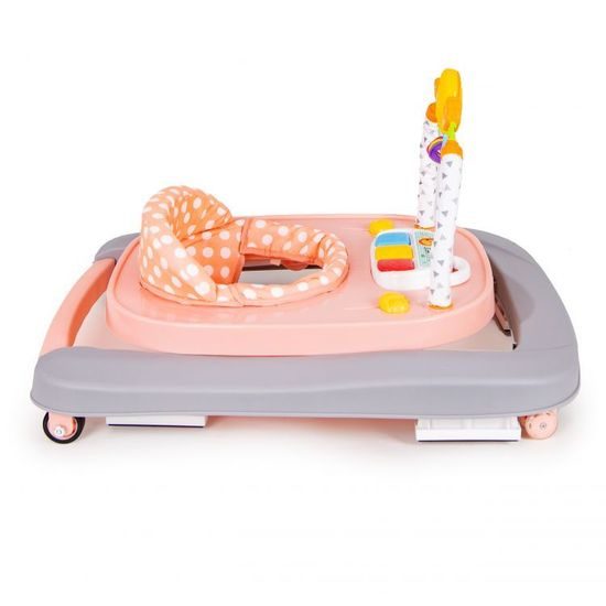 Ecotoys dětské chodítko s hračkami a melodiemi Lvíček šedo-růžové