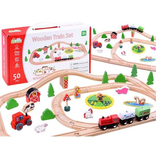 Majlo Toys dřevěná vláčkodráha Wooden Train 50 dílků