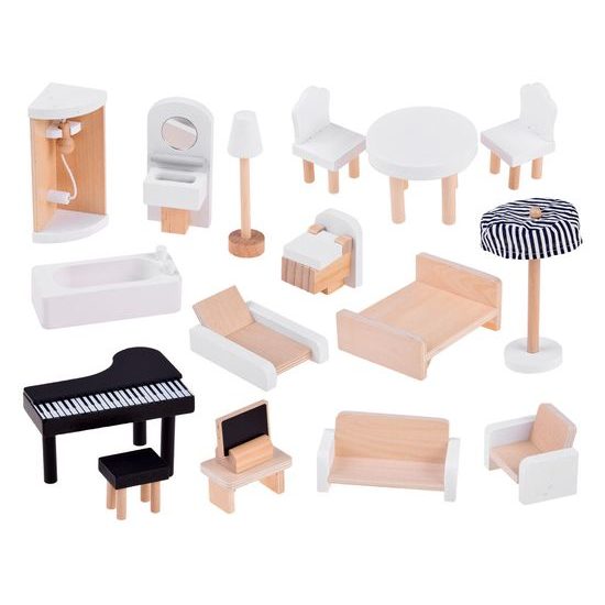 Dřevěný domeček pro panenky s LED osvětlením rezidence Boho