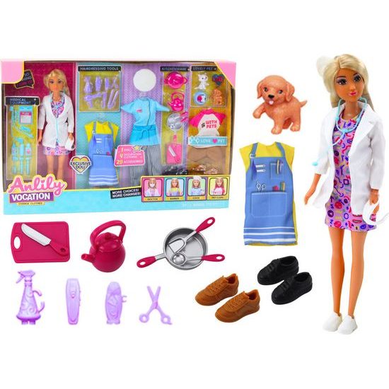 Panenka Anlily 4v1- doktorka, kadeřnice, kuchařka a pečovatelka zvířat