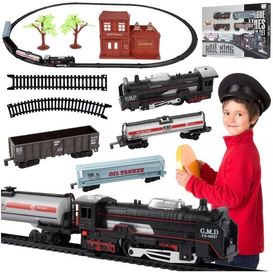 Dětská vláčkodráha na baterie se světlem Rail King 270 cm