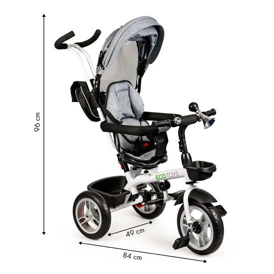 Ecotoys dětská tříkolka s otočným sedadlem 2v1 šedá