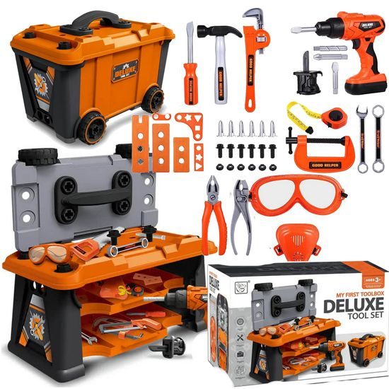 Dětská pracovní dílna s vrtačkou na baterie v kufříku s kolečky