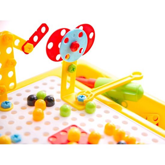 3D konstrukční stavebnice s vrtačkou na baterie, stolečkem a židličkou Magic Panel 296 ks