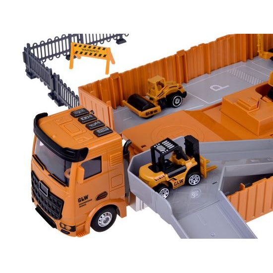 Rozkládací nákladní auto s jeřábem, autíčky a příslušenstvím