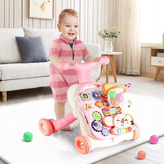 Interaktivní chodítko s hracím stolečkem Music Stroller 2v1 růžové