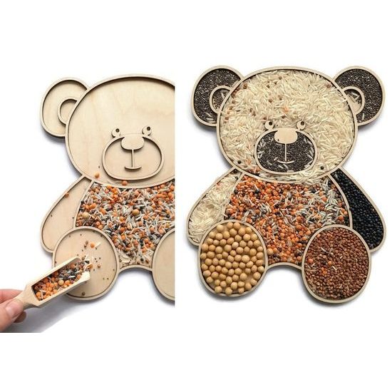 Senzorické Montessori sypání Medvěd - jemná motorika