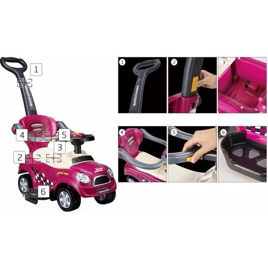 Odrážedlo Super Coupe s vodící tyčí 3v1 fialové