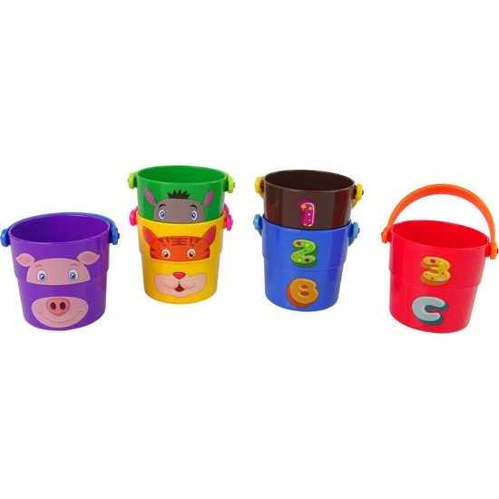 Sada barevných kbelíků se zvířaty do vody
