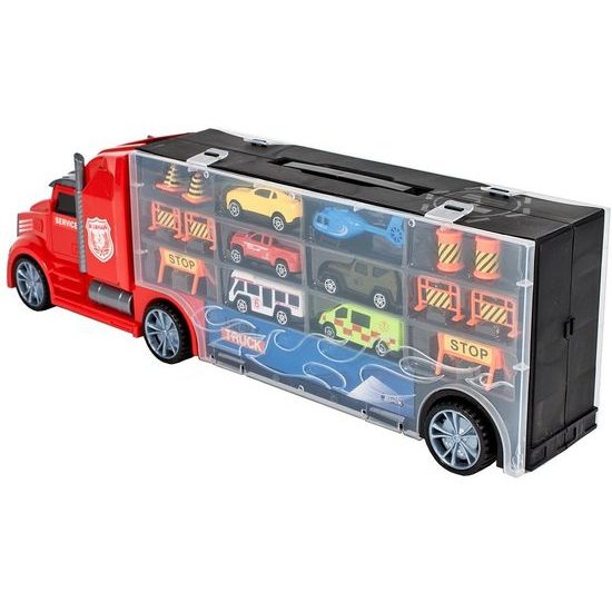 Nákladní auto s autíčky, helikoptérou a skluzavkou Red Truck