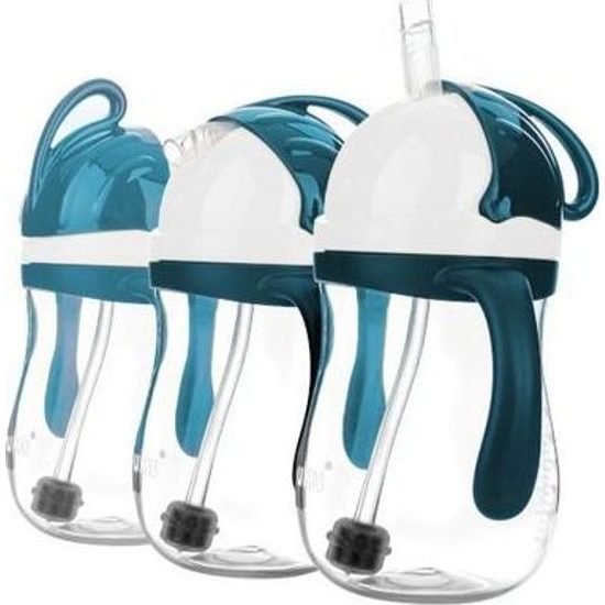 Láhev na vodu s brčkem a závažím modro-šedá