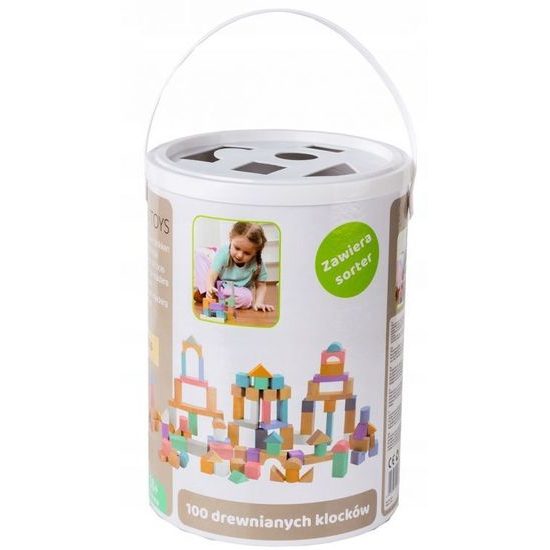 Ecotoys sada dřevěných kostek 100 ks v boxu