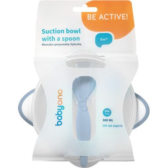 Dětská miska s přísavkou a lžičkou Baby Ono bílo-modrá