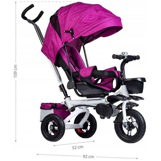 Ecotoys dětská tříkolka s otočným sedadlem Rotage růžová - nafukovací kola