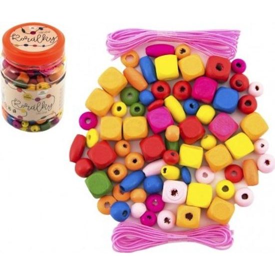 Dřevěné Korálky barevné s gumičkami cca 300ks