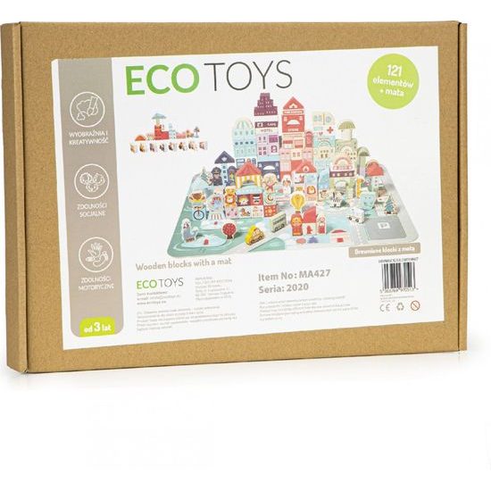 Ecotoys sada dřevěných kostek 121 ks v Městečko