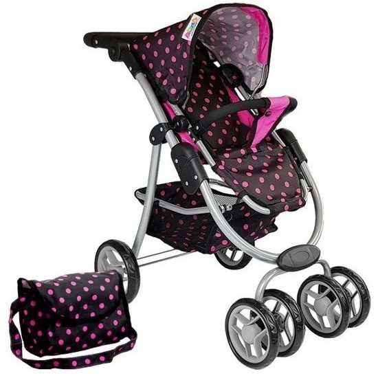 Alice kombinovaný kočárek pro panenky 3v1 - 9662M černý s puntíkama