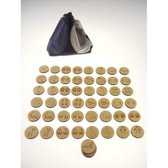 Pexeso stopy zvířat- dřevěná paměťová sada v pytlíku (26 párů)