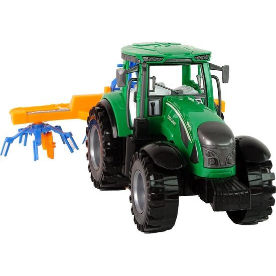 Zelený traktor s obracečkou sena pro děti