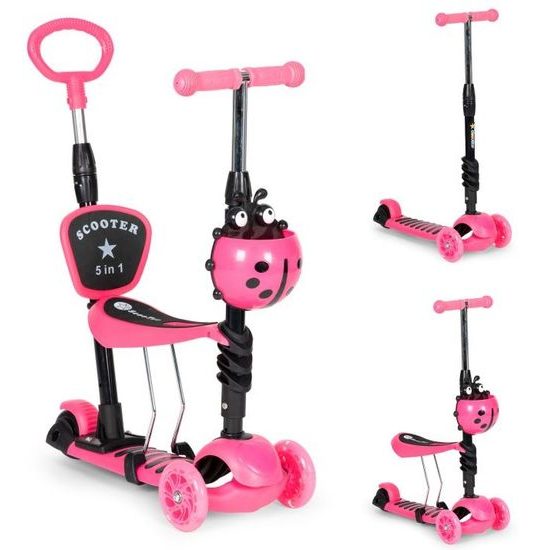 Ecotoys dětská koloběžka se svítícími koly Bedrunka růžová 5v1