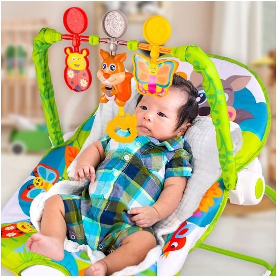 Kojenecké lehátko 3v1 s vibracemi Veverka- zelené