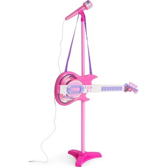Dětská elektronická kytara se stativem a mikrofonem Guitar Micset - růžová