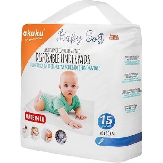 Jednorázové hygienické podložky Akuku Baby Soft 40x60cm 15ks Bílá