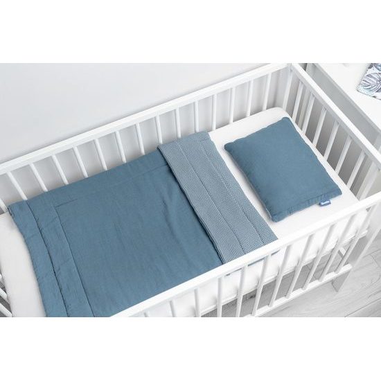 Pletená sada z mušelínu do postýlky a kočárku Sensillo modrá