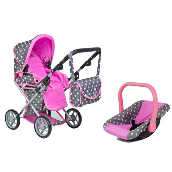 Doris kočárek pro panenky kombinovaný - 9346 růžovo-šedý + nosítko