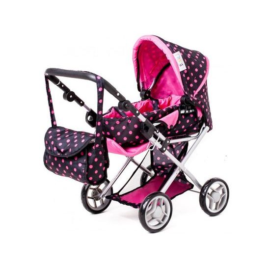 Doris kočárek pro panenky kombinovaný - 9346 černý s puntíkama